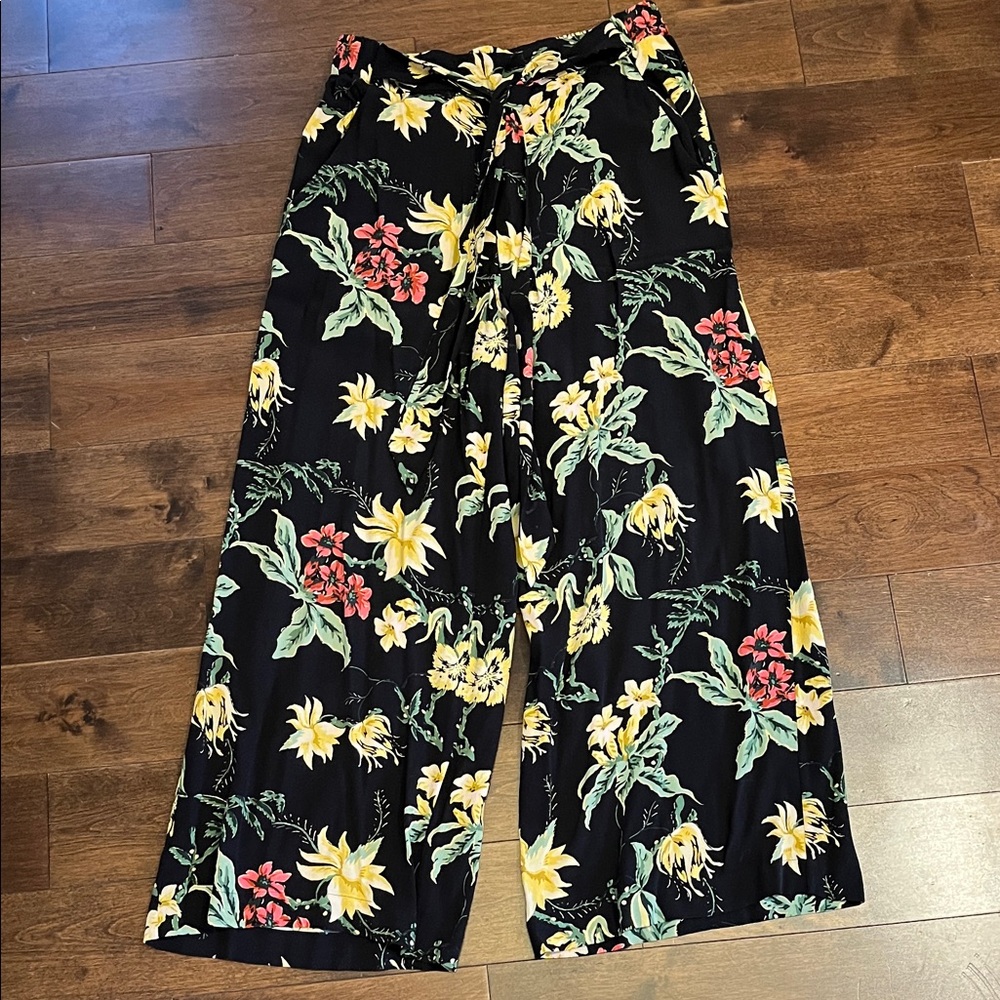 Wilfred Floral Wide-Leg Pants - Black with Yellow and Red Accents